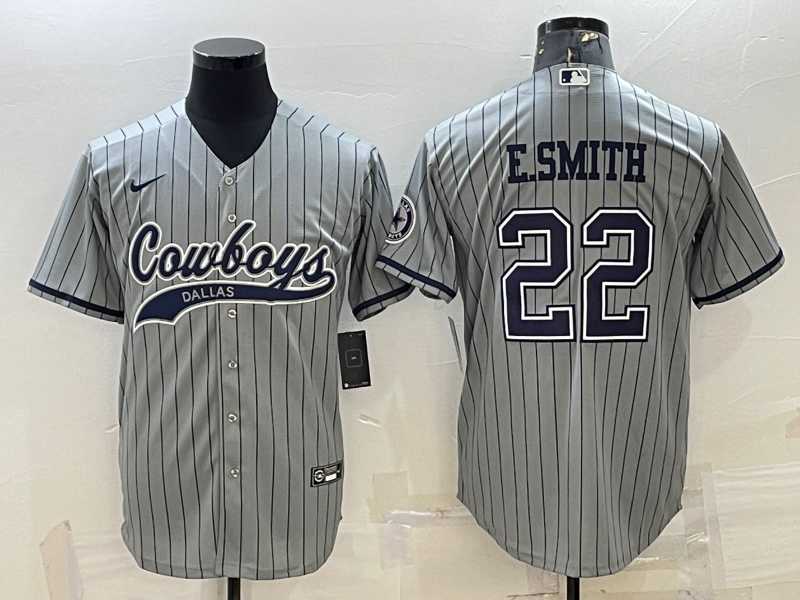 Mens Dallas Cowboys #22 Emmitt Smith Grey With Patch Cool Base Stitched Baseball Jersey